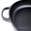 non-stick cast iron metal fry pan skillet with wooden handle